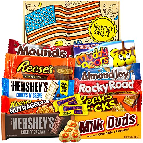 Heavenly Sweets Boite de Bonbons et Chocolat - Assortiment Américain de Friandises - Panier Cadeau pour Enfant et Adulte - Anniversaire, Noël, Calendrier de l'Avent
