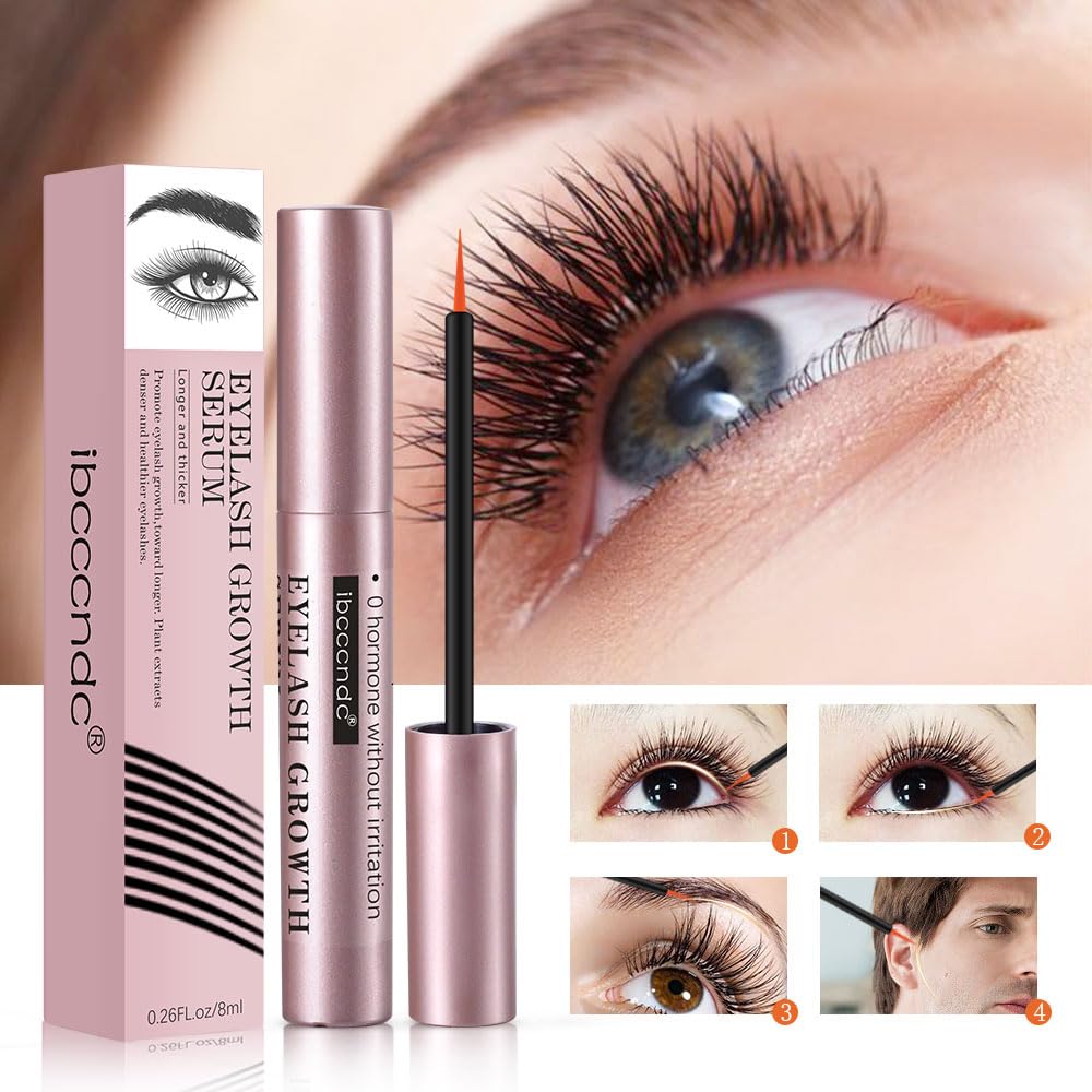 Siero per ciglia - Siero naturale per la crescita delle ciglia e sopracciglia più lunghe e spesse, vegano e cruelty-free - Niacinamide, estratto di foglie di centella asiatica (8 ml rosa)