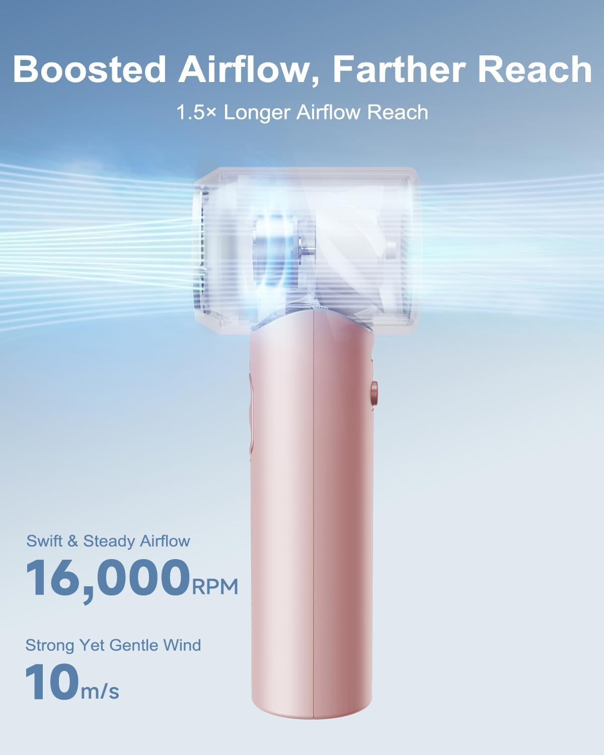 Portable Handheld Turbo Fan, 16000RPM Pocket Fan with Lanyard, Digital Display, Mini Personal Hand-fan with 100 Speeds Powerful Cooling for Women Lash Travel Home Office Outdoor (Pink) - Image 3