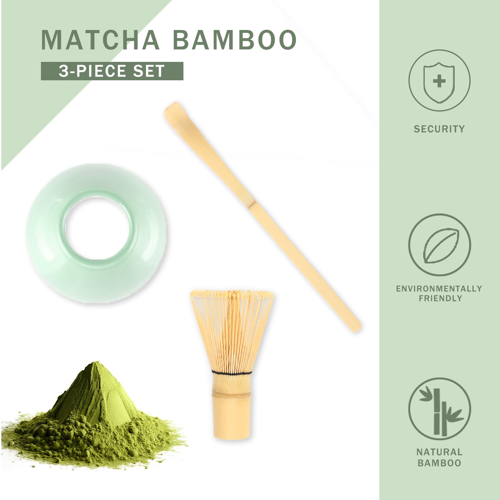 Wenrescry Set de Té Matcha, Batidor de Bambú de 80 Dientes, Artesanía Japonesa Tradicional, Batidor para Té Verde y Bebidas en Polvo, Set de 3 Piezas, Fácil de Limpiar Wenrescry Set de Té Matcha