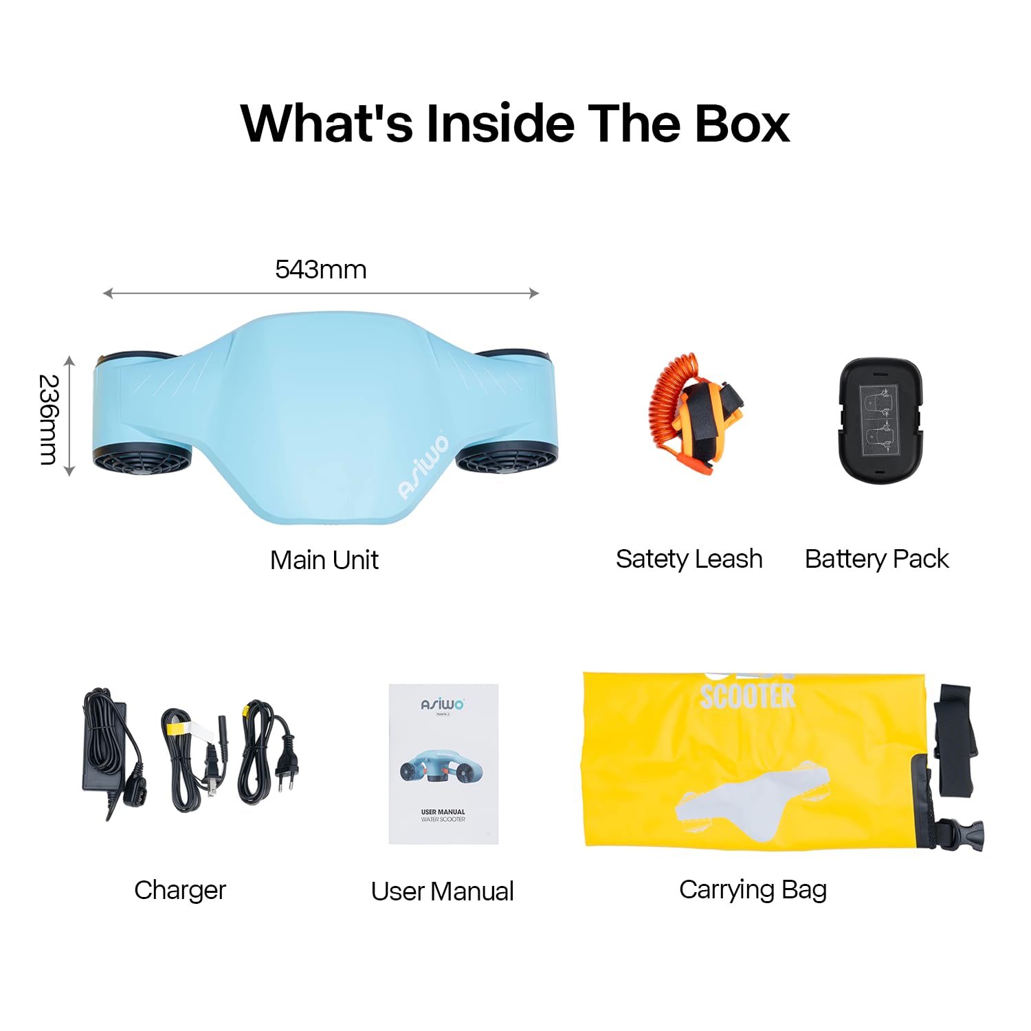 Asiwo Manta 2 Scooter Submarino, Propulsor Acuático de Doble Motor con Soporte para Cámara de Acción, Potente Seasooter para Buceo, Snorkel y Natación