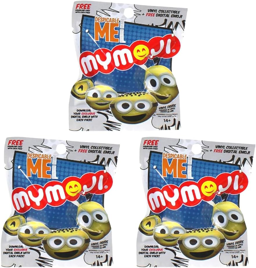 Despicable Me Minions Mymoji Mini Vinyl Action Figure Mystery Blind Bags Gift Set Party Bundle - 3 Pack (Assorted)