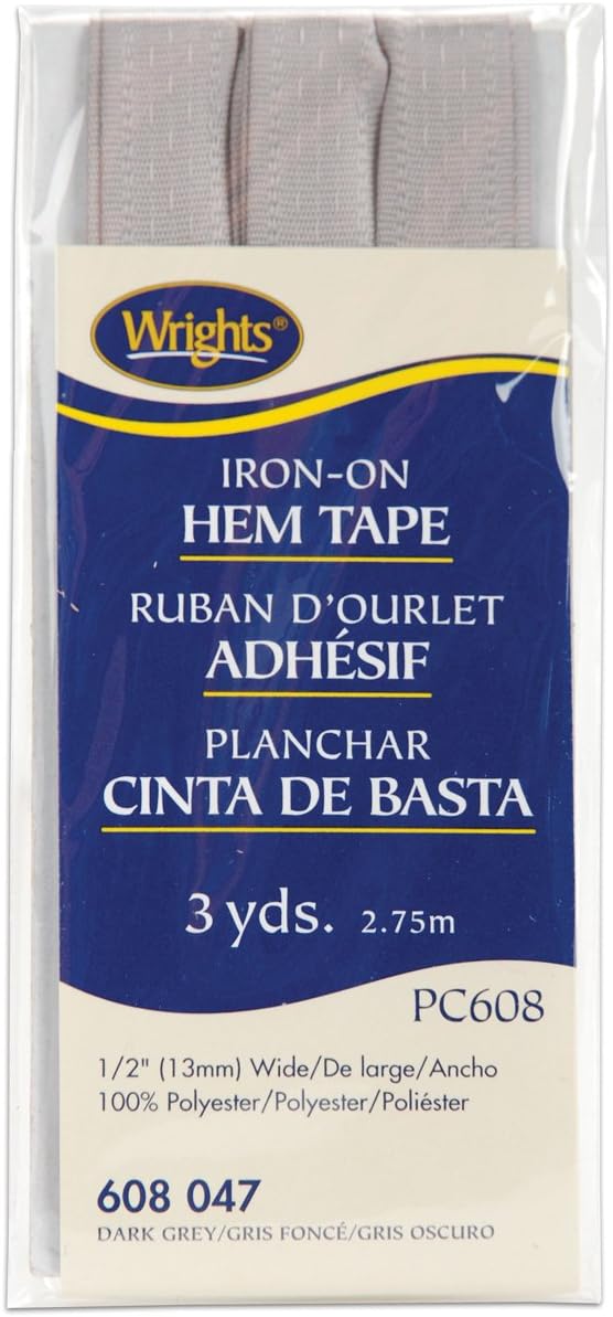 Wrights 117608047 Polyester IronOn Hem Tape, Dark Gray