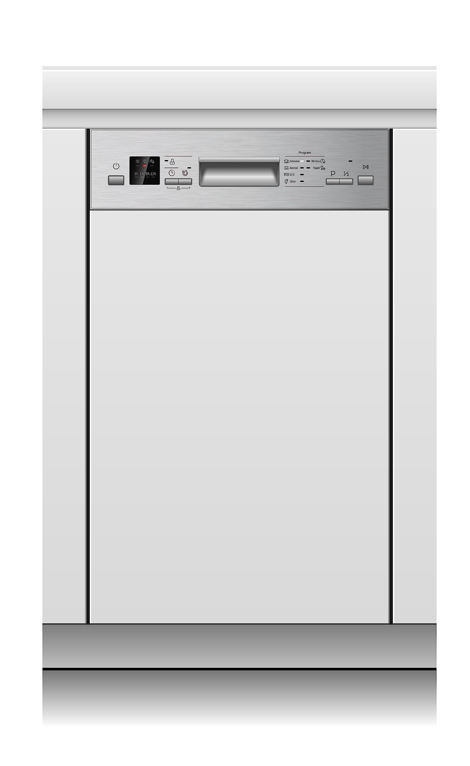 PKM GSP9-6TI Teilintegrierter Geschirrspüler, 45 cm breit, 9 Maßgedecke, AquaStop, Kindersicherung, 6 Programme, Edelstahl