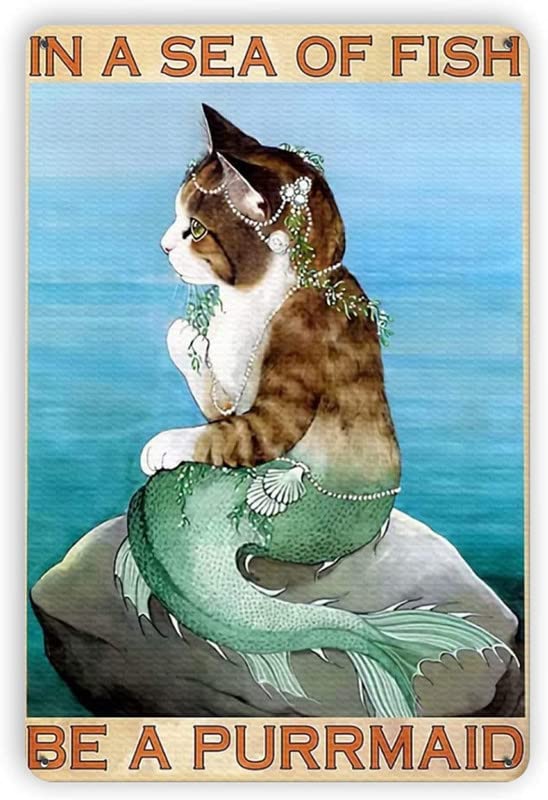 12"x16" in A Sea of Fish Be A Purrmaid - Retro Metal SignsFunny Fashion Garage Tin Sign Wall Plaque Poster for Home Decor for Bars, Cafe