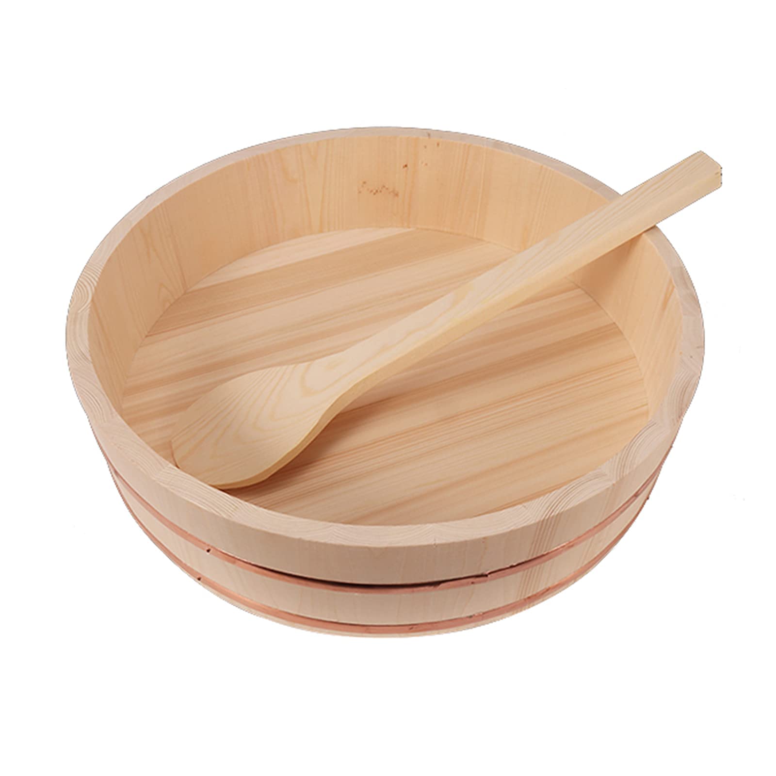 Bol à mélanger en bois avec cuillère - 39 x 9,5 cm - Idéal pour les restaurants à sushis et les cuisines à domicile - Cuve à mélanger durable pour une préparation parfaite du riz
