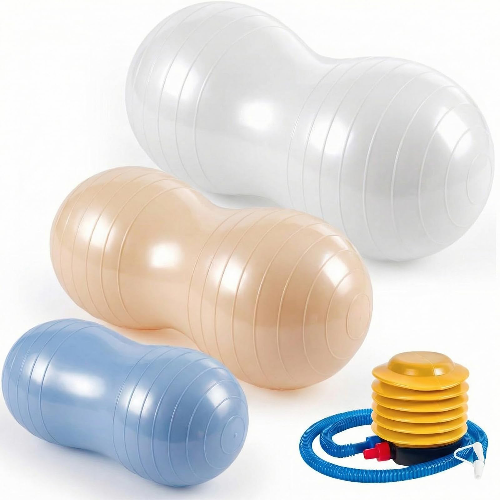 Jexine 3 Pcs Peanut Ball Set for Kids Therapy Yoga Balance Exercise Ball for Pregnancy & Home Gym, Includes 1 Pump & Different Size Options (Farmhouse Color) — image 1