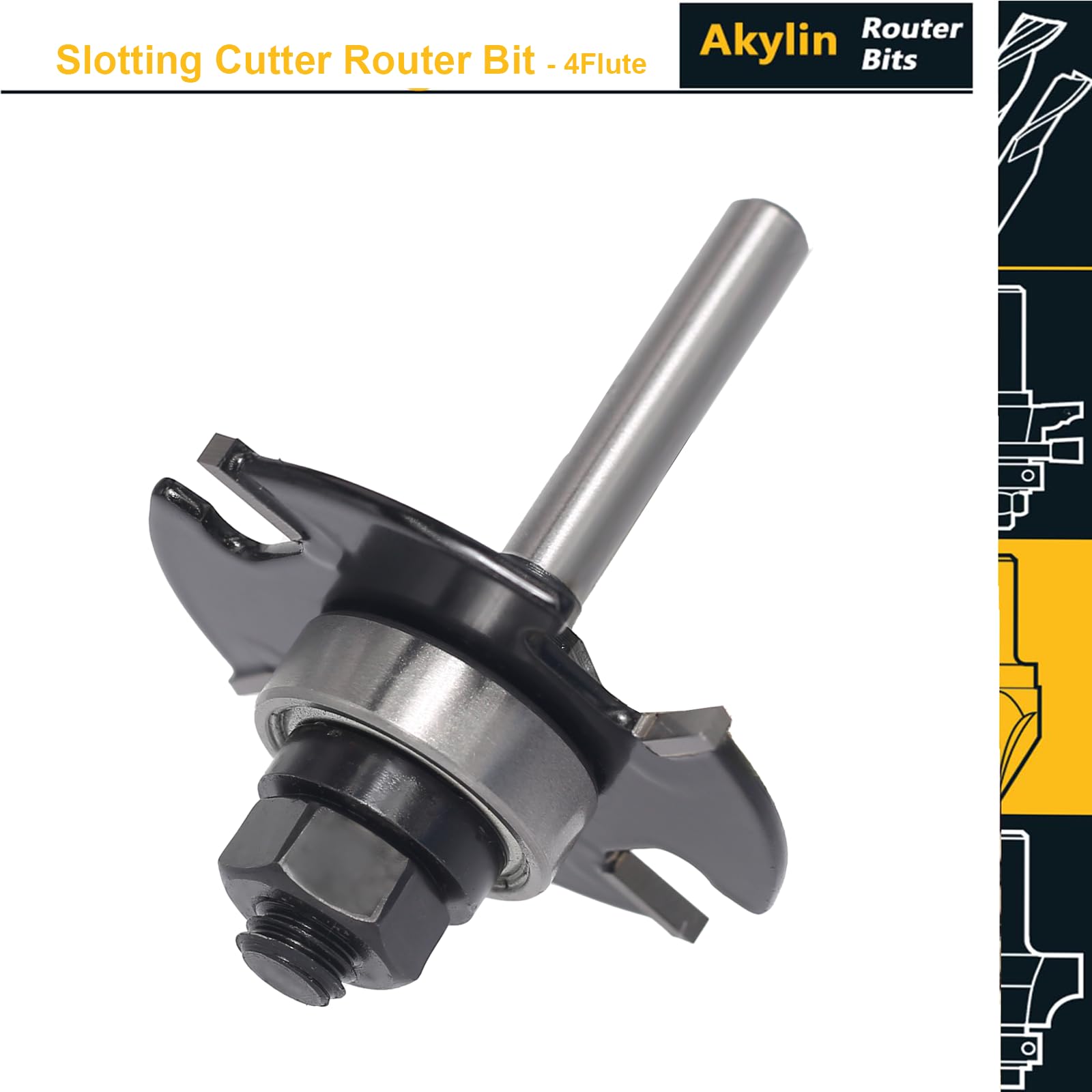 Akylin Slotting Cutter Router Bit, 1/4 Inch Shank, 4 Wing Slot Router Cutter Bit with bearing, 3/32” Height X9/16” Depth - Image 3