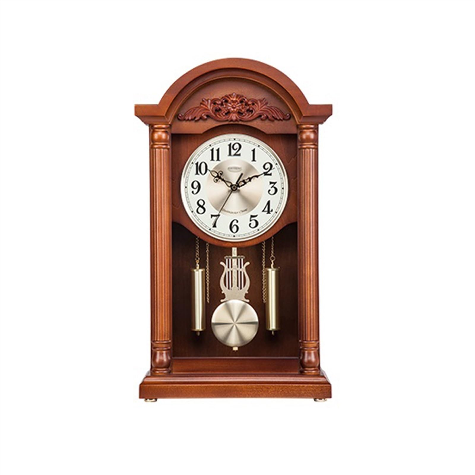 QINGGANG-0224 Mantel Clock Solid Wooden Desk Clock High-grade Retro Table Mute Chime Chinese Home Decorations for Living Room Bedroom