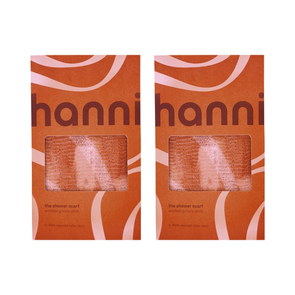HANNI Extra-Long Shower Scarf, Japanese-Inspired Exfoliating Body Scrubber, Loofah-Like Wash Cloth for Dead Skin Removal (Pack of 2)