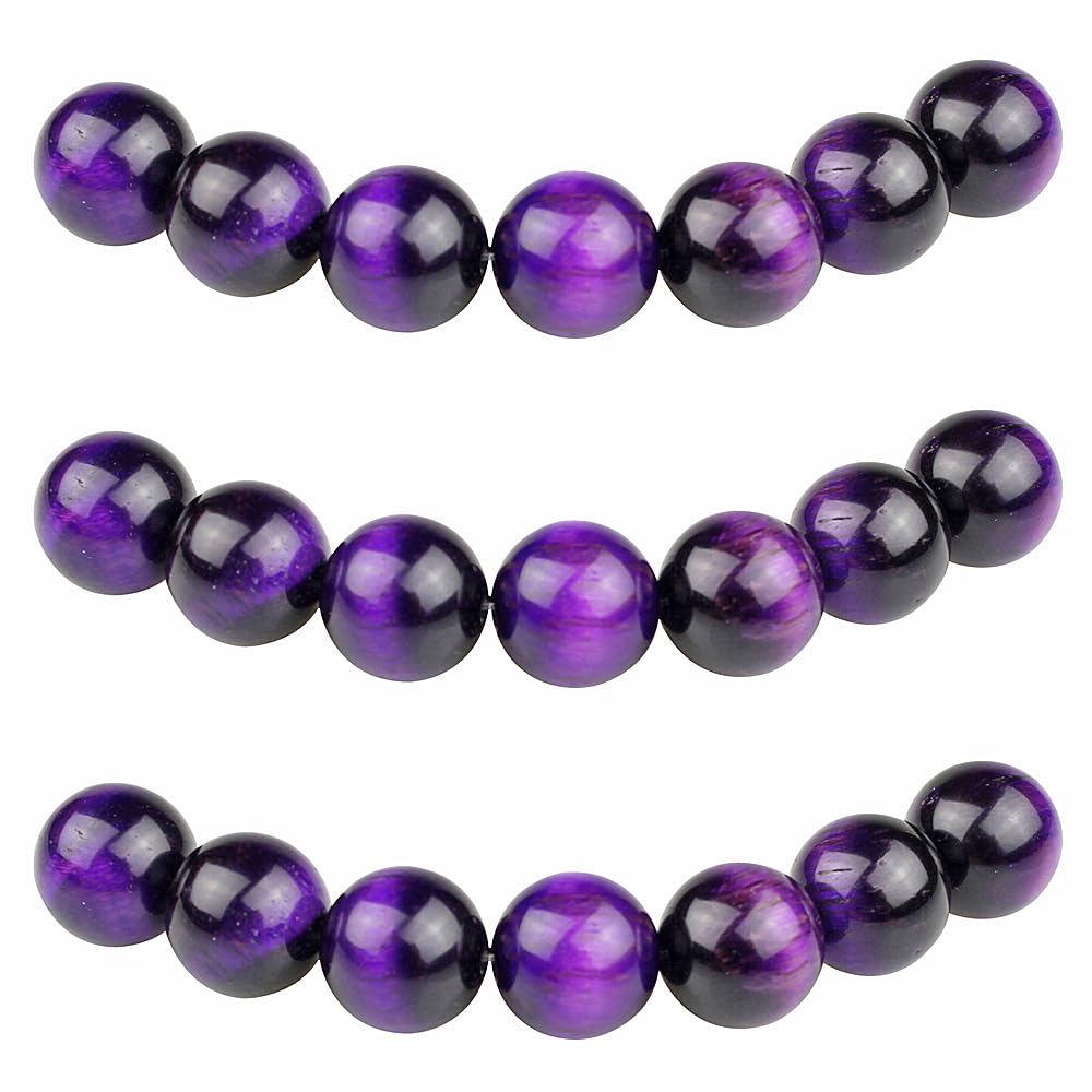MJDCB Round Stone Beads 8mm Purple Tiger Eye Stone Loose Gemstone Beads for Jewelry Making Bracelet Necklace 43pcs