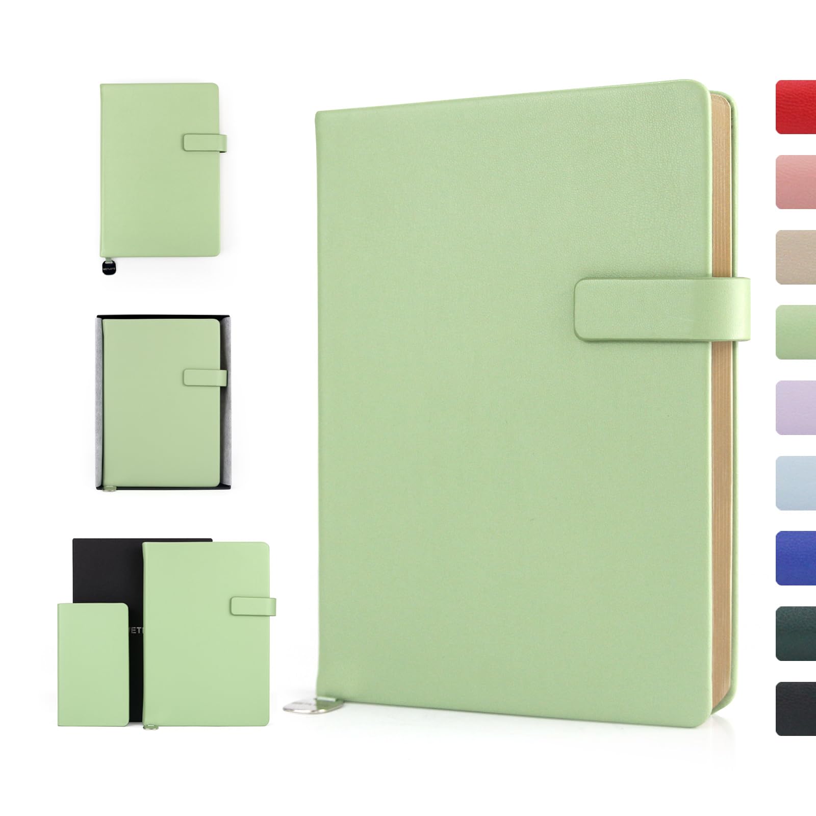 WETLOTE A5 Hardcover Notebook, 212 Pages, Lined Paper with Elastic Closure, Ribbon Bookmark & Inner Pocket, for School, Office & Travel, 14 x 21 cm โ Grass Green