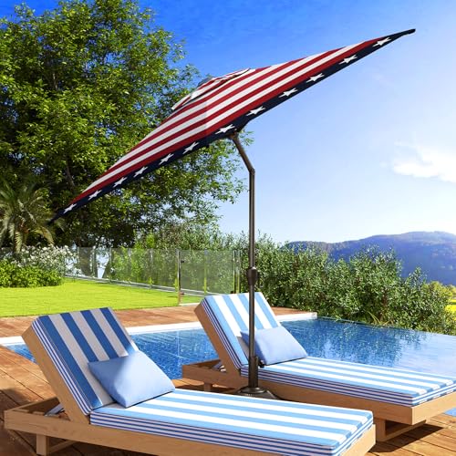 Image of Abba Patio 9FT Lyon Outdoor Patio Umbrella Outdoor Table Umbrella with Push Button Tilt and Crank Market Umbrella 6 Sturdy Ribs UV Protection Waterproof for Garden Deck Backyard Pool, Star-Spangled