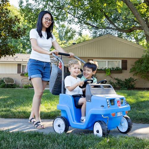 Image of Step2 Side-by-Side Push Around SUV, 2-Seater Kids Push Car with Seat Belts, Dual Steering Wheels & Horns, Adjustable Canopy, Ages 18 months-5 years, Max 100 lbs., Durable Plastic, Blue