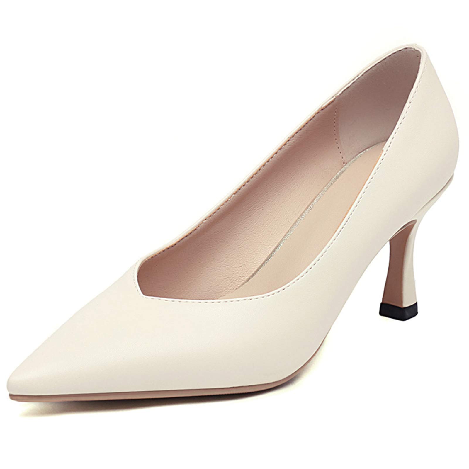CUTEHEELS Obuwie Damskie, Damskie buty ze szpiczastym obcasem, eleganckie buty do garnituru, beżowy - 46 EU