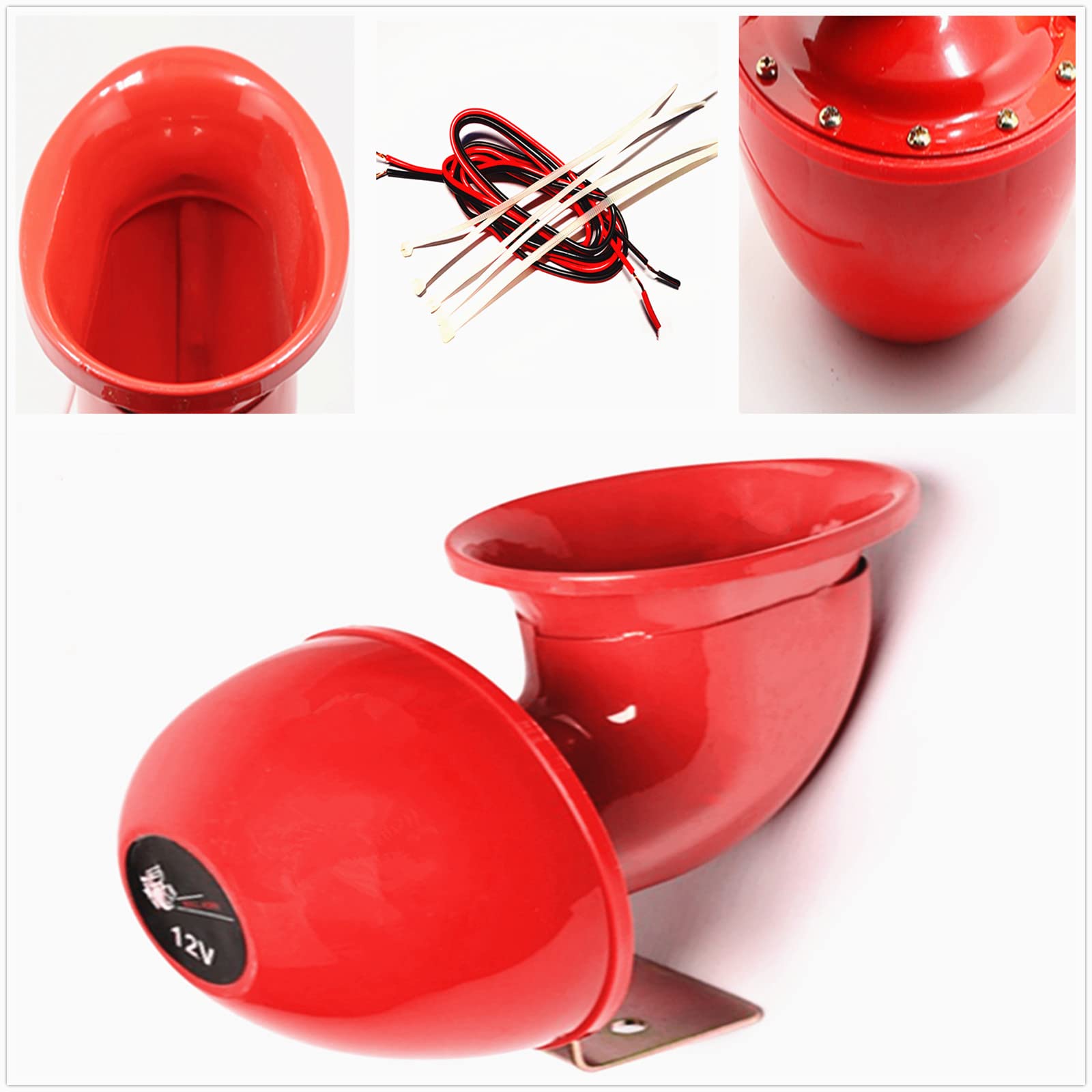 Bocina de coche Bocina eléctrica de coche roja 150db Altavoz Bocina de sonido de toro Bocina de metal ruidosa Bocina de camión a prueba de agua Bocina de aire Car Horn Para 12V Coche Barco etc