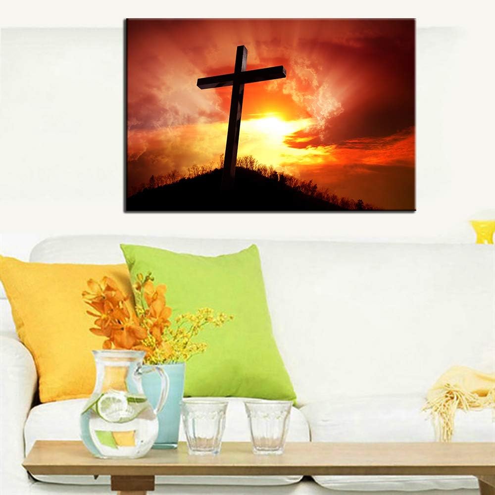TUMOVO Crosses Wall Decor Wall Art Cross at Sunset Prints On Canvas Paintings,Modern Artwork Home Decor for Living Room Picture,Posters and Prints Framed Gallery-Wrapped Ready to Hang(16''X24'')