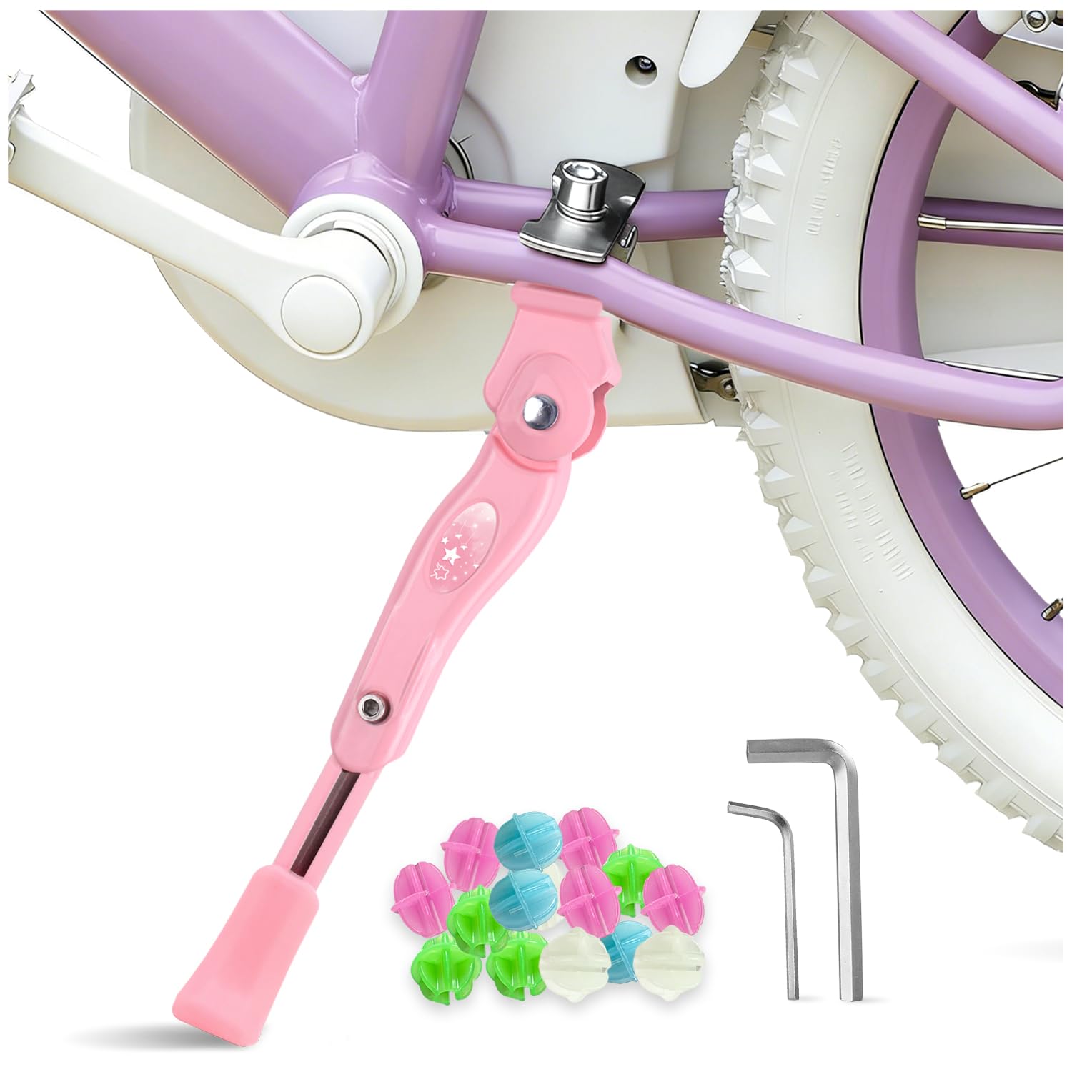 Kickstand for Kids Bike, Adjustable Kickstand Fits 16 18 20 Inch Wheel Bike Pink