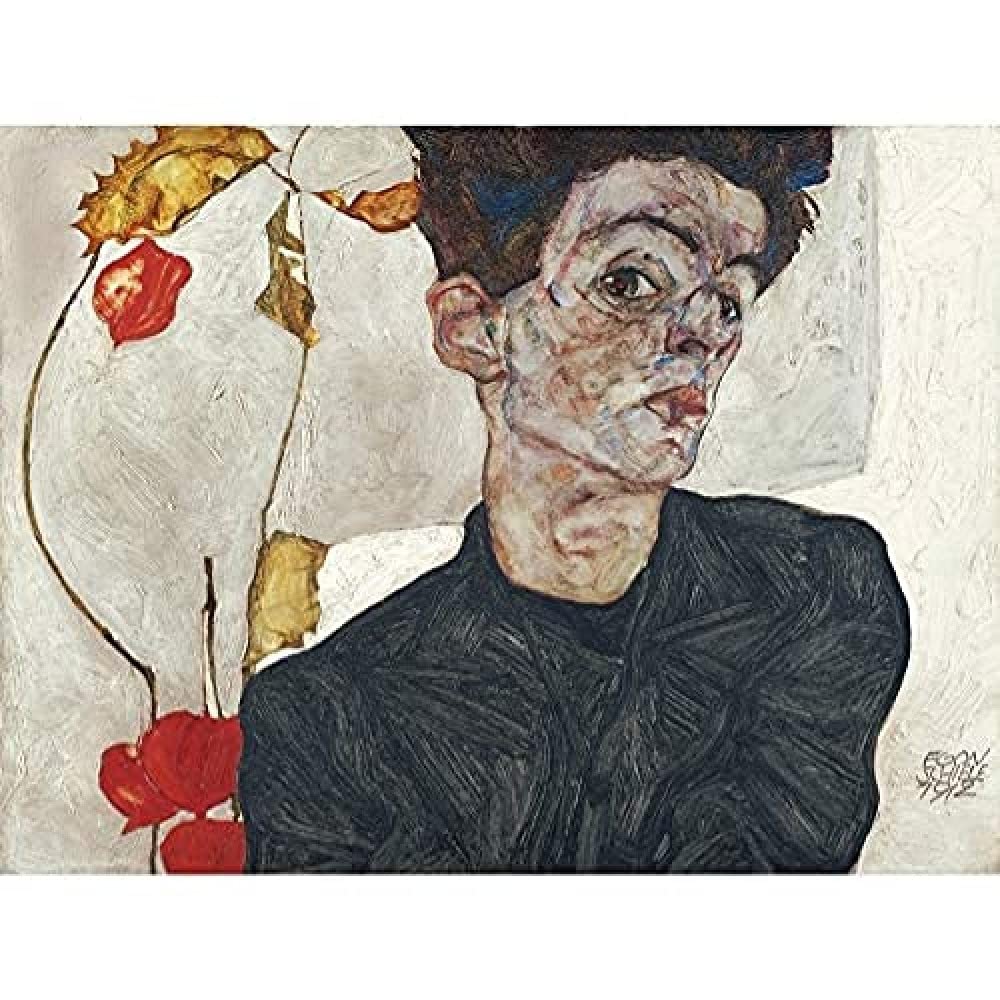 Egon Schiele Self Portrait With Physalis Art Print Canvas Premium Wall Decor Poster Mural