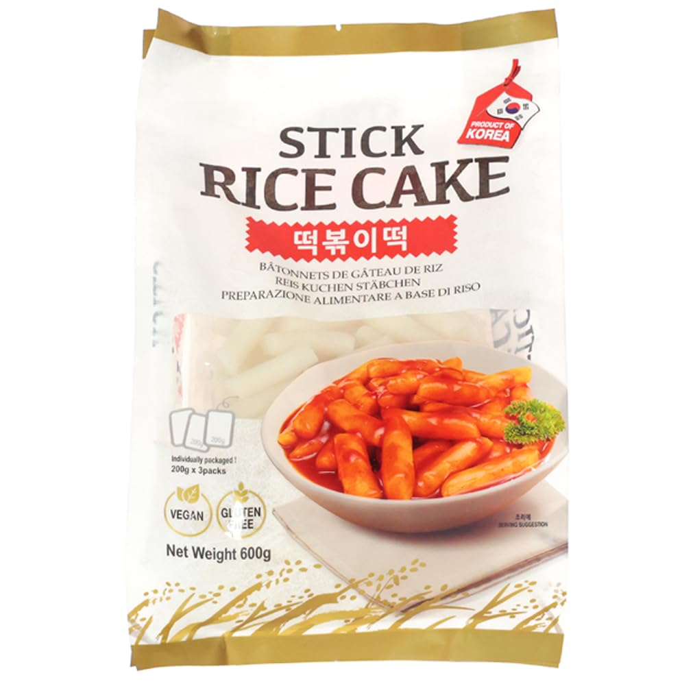 Starry Mart Korean Stick Rice Cake Tteokbokki Topokki (4 Packs x 150g) 600g - Gluten Free & Vegan