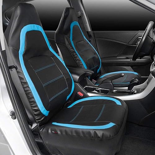 Miniatura 2 de Motor Trend Fundas de asiento de coche de piel sintética azul para asientos delanteros Fundas de asiento automotriz de alta calidad con respaldo