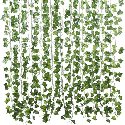 Image of Go Hooked Artificial Hanging Creeper for Home Decor (Pack of 3, 7 Ft) | Green English Ivy Leaf Garland with 4x4 cm, 72 Leaves Each | Plastic Decorative Vine for Balcony, Walls, Garden Decoration
