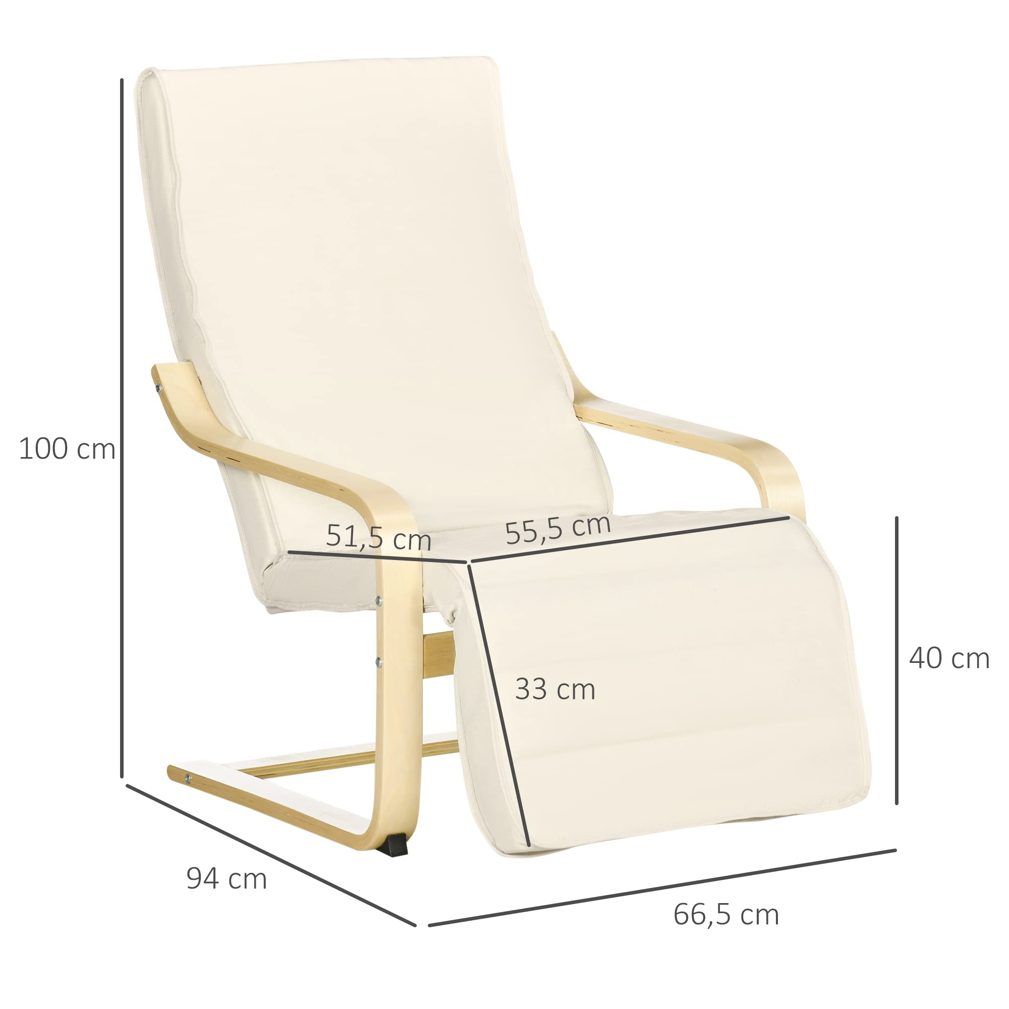 HOMCOM Sillón de Salón con Reposapiés Ajustable, Butaca de Salón Tapizada en Lino Sintético con Marco de Madera, Sillón de Relax para Dormitorio, Oficina, Estudio, 66,5x94x100 cm, Crema
