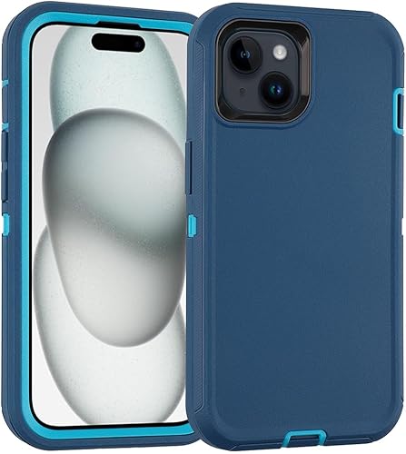 Funda para iPhone 15 de 6.1 pulgadas, resistente funda protectora de 3 capas de grado militar, a prueba de golpes, protección contra caídas, funda