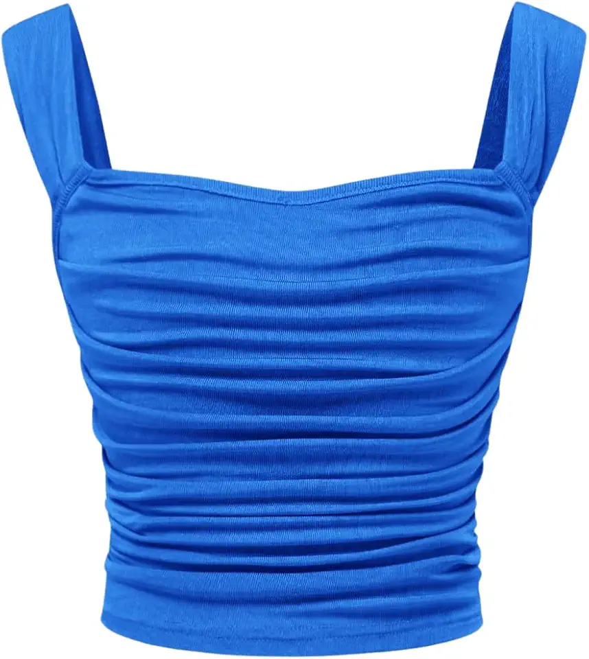 OYOANGLE Girl's Sleeveless Square Neck Wide Straps Ruched Tank Top Solid Slim Fit Crop Tops