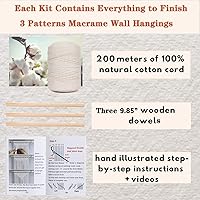 Vista 4 de RQWZBCHX DIY Macrame Wall Hanging Kits, 3 Patterns Macrame DIY Wall Hangers for Beginners, Home Decor with 200 Meters Macrame Cord, 3 PCS Wooden