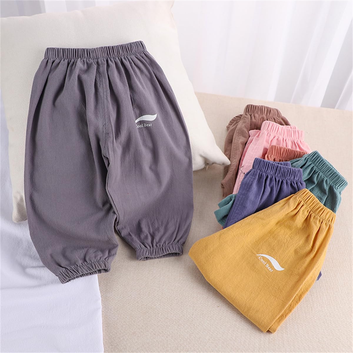 3er Pack Baby Kinder Jungen Mädchen Sommer Leinenhose Bloomers Baumwolle Lange Hosen Leichte Atmungsaktiv Dünn Pumphose Haremshose Jogginghose Lässige Hose Gr. 74/80/86/92/98/104/110/116