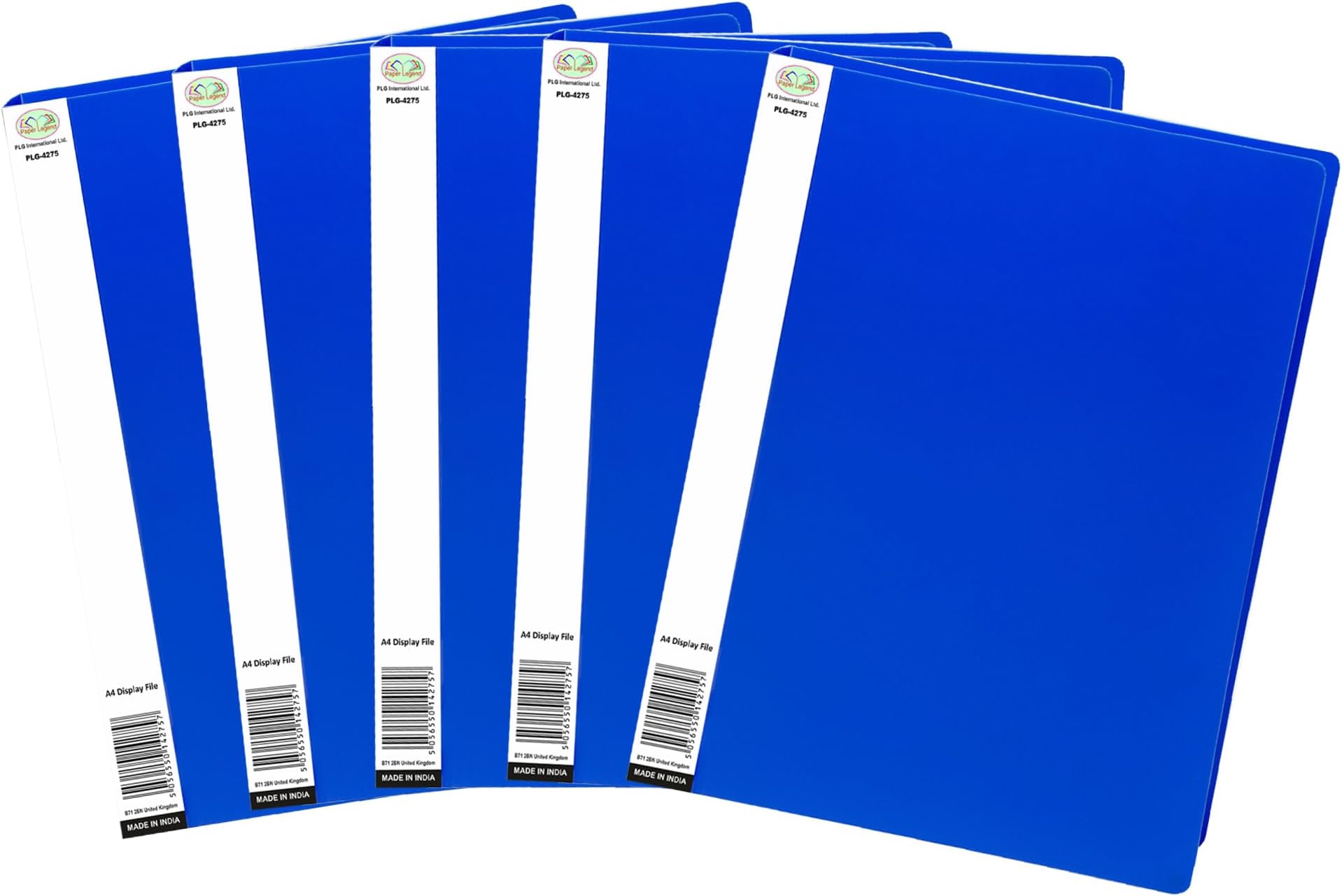 Pack of 5 - A4 Presentation Display Book - 20 Clear Pockets per Folder | Durable Plastic Display File Document Organizer, Portfolio Binder for Certificates, Art, Music Sheets, School Projects (Blue)