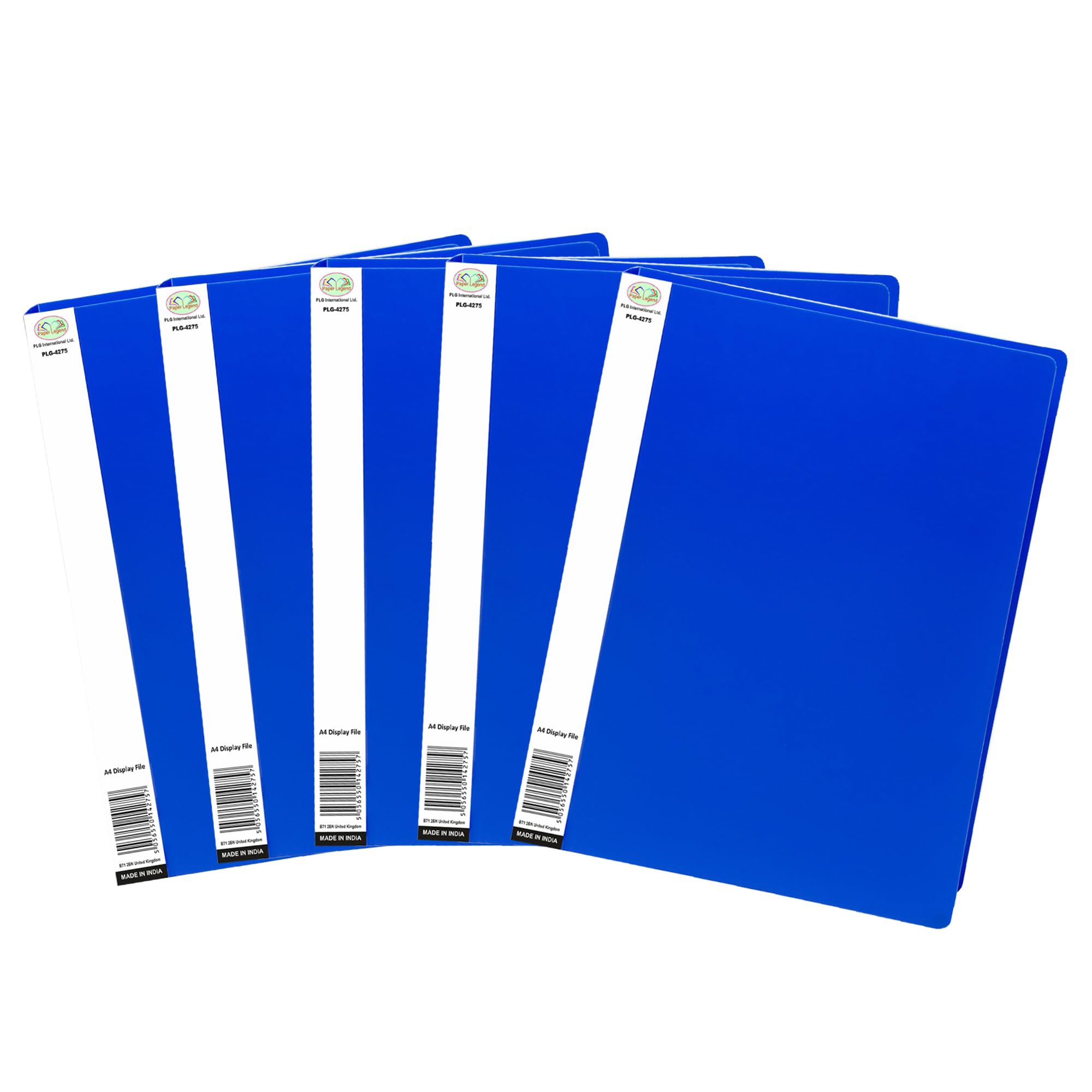 Pack of 5 - A4 Presentation Display Book - 20 Clear Pockets per Folder | Durable Plastic Display File Document Organizer, Portfolio Binder for Certificates, Art, Music Sheets, School Projects (Blue)