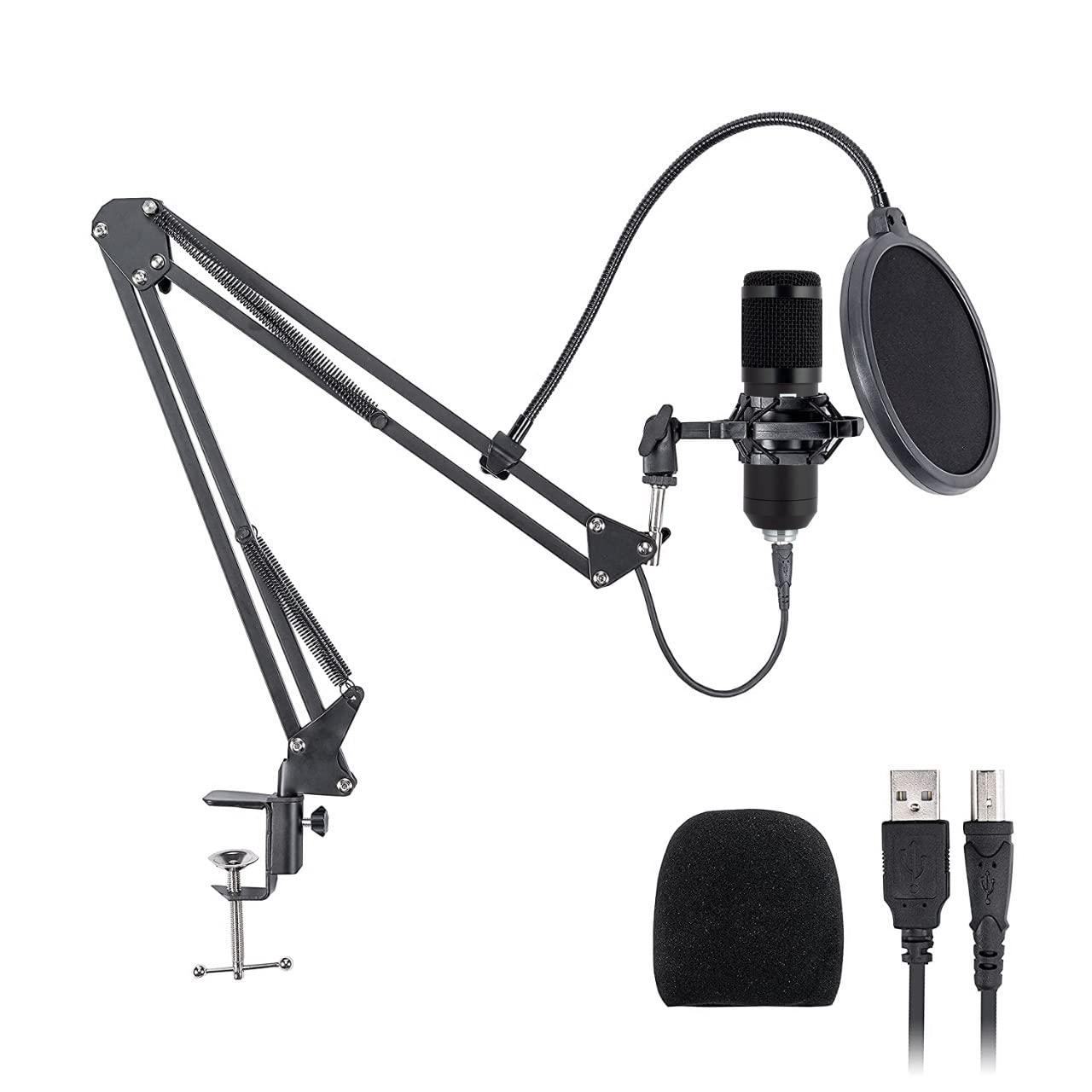Powerpak BM-800 USB Condenser Microphone Mic Kit | for Gaming, Podcast, Live Streaming, YouTube Recording | Plug & Play with Scissor Stand | Pop Filter | Shock Mount (Black)