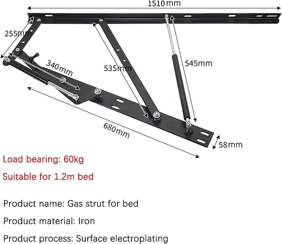 1 Pair Of Pneumatic Bed Lift Mechanism, Gas Spring Storage Kit for Box Bed, Heavy Duty Hydraulic Gas Spring Bed Storage Lift Kit, Noise Free, Easy Assembly(Applicable to 1.2m bed)