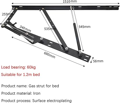 1 Pair Of Pneumatic Bed Lift Mechanism, Gas Spring Storage Kit for Box Bed, Heavy Duty Hydraulic Gas Spring Bed Storage Lift Kit, Noise Free, Easy Assembly(Applicable to 1.2m bed)