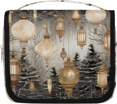 QsirBC The Christmas Funny Texture Toiletry Bag for Women, Travel Makeup Organizer with Hanging Hook, Traveling Cosmetic Bags for Toiletries