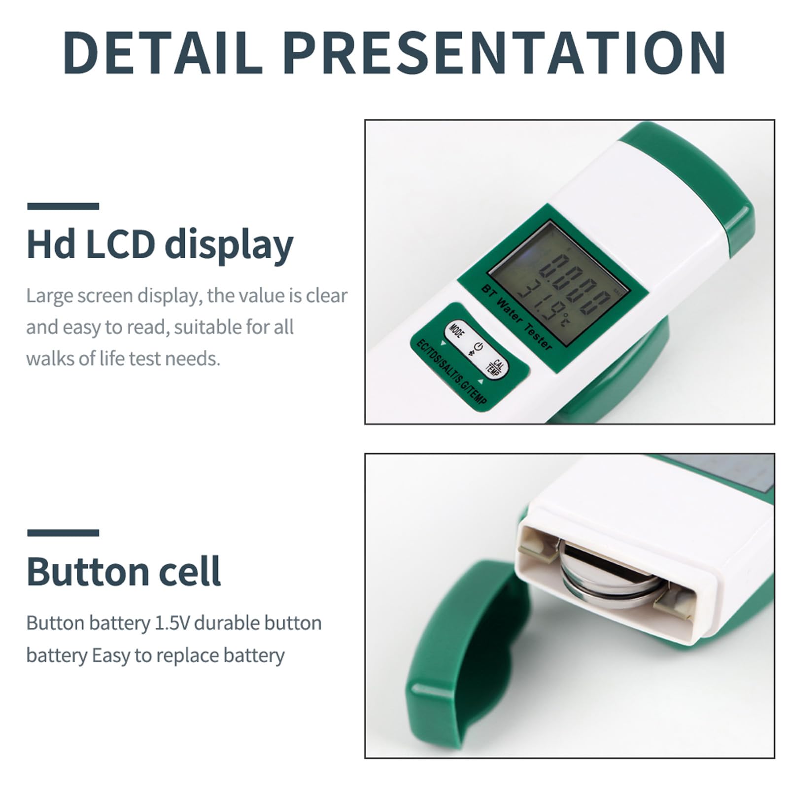 Generic Tester Digitale 5 in 1 della qualità Dell'acqua Abilitato Bluetooth EC TDS SALT SG TEMP Meter per la Coltura Dell'acqua Potabile 7,09x1,57x0,67 Pollici ABS