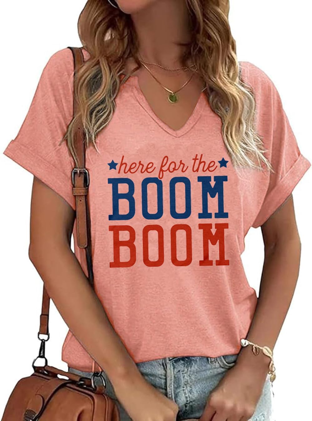 omzuraWomens 4th of July Funny Popsicle Graphic Tees American Flag Heart Patriotic V Neck T-Shirt Here for The Boom Short Sleeve