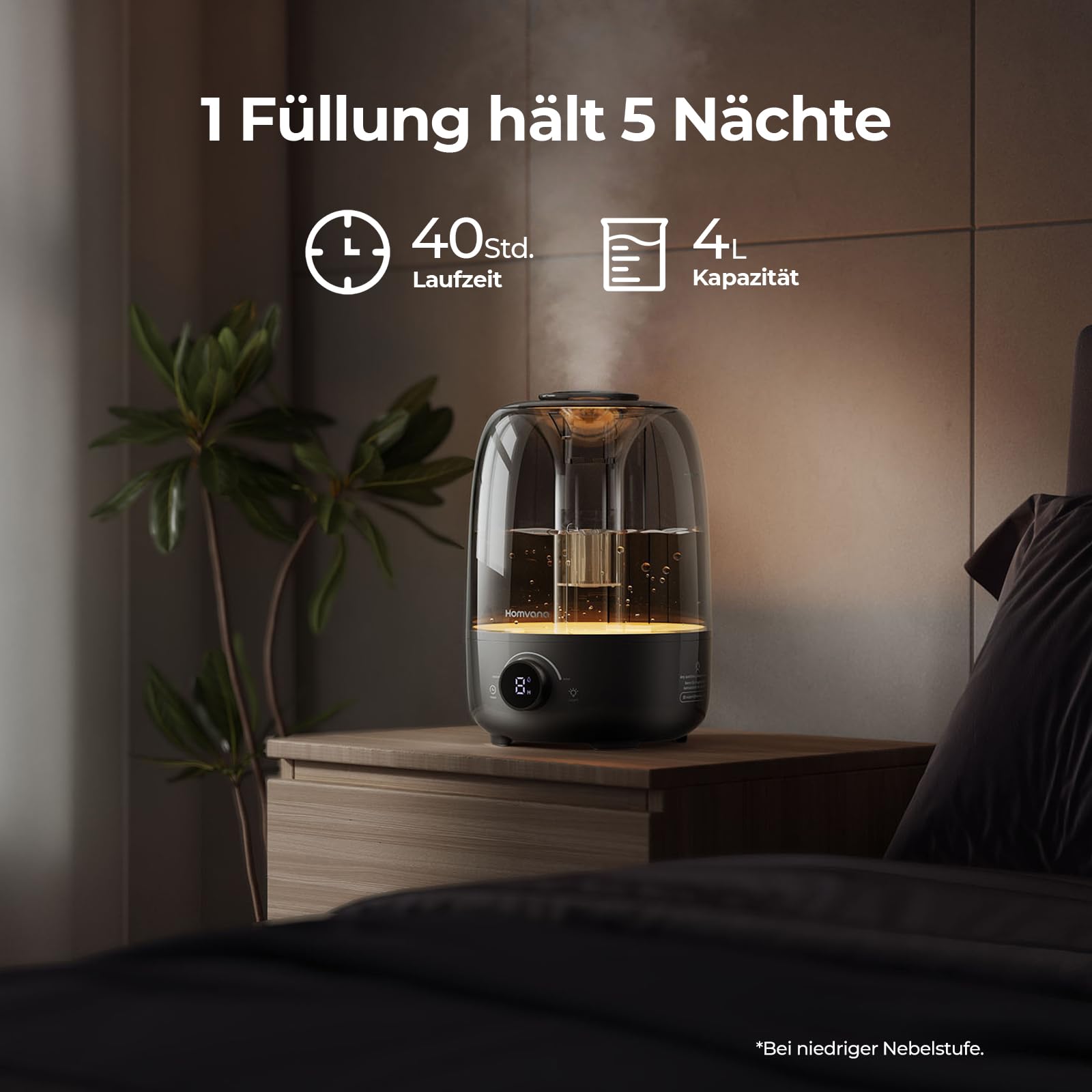 Homvana Nawilżacz dla dzieci, 4L Top-Fill Cool Mist Super Quiet Nawilżacze dla dzieci, Nawilżacze powietrza dla niemowląt Bokos Kaszel, Rośliny, Nawilżacz Olejków Eterycznych, Mifikatory, Night Light
