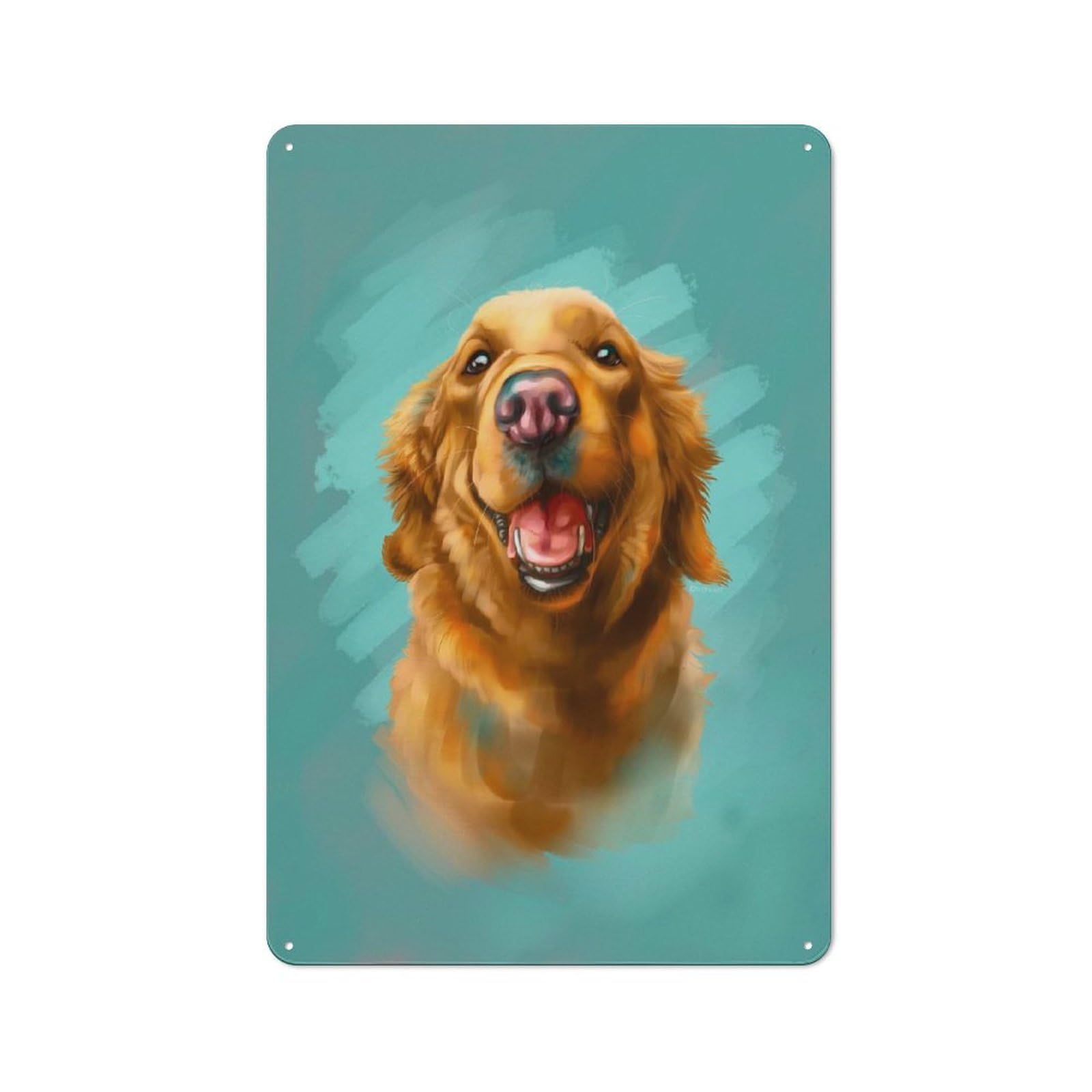 Smiling Golden Dog Warehouse Style Metal Wall Decor 30x20cm, Industrial Metal Sign for Workspace, Cafe, Hallway Or Garage