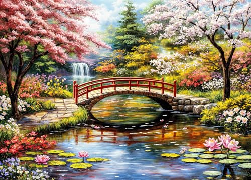 Japonais Jardin Jigsaw Puzzle 1000 Pièces Adultes Cherry Arbres Eau Lys Puzzle Adultes 1000 Pièces Puzzles