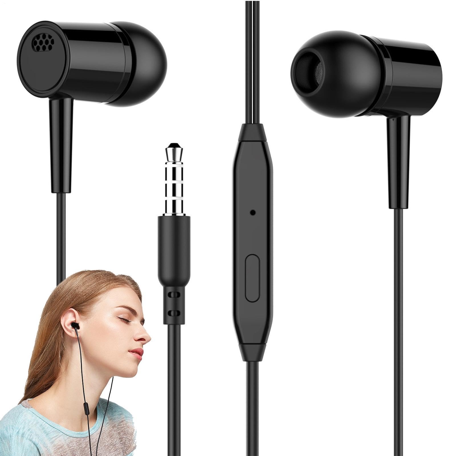 Auricolari con filo - controllo volume cavo auricolare | Cuffie auricolari con isolamento acustico e microfono. Cuffie ergonomiche suono chiaro e cavo stabile per chiamate musicali e uso quotidian