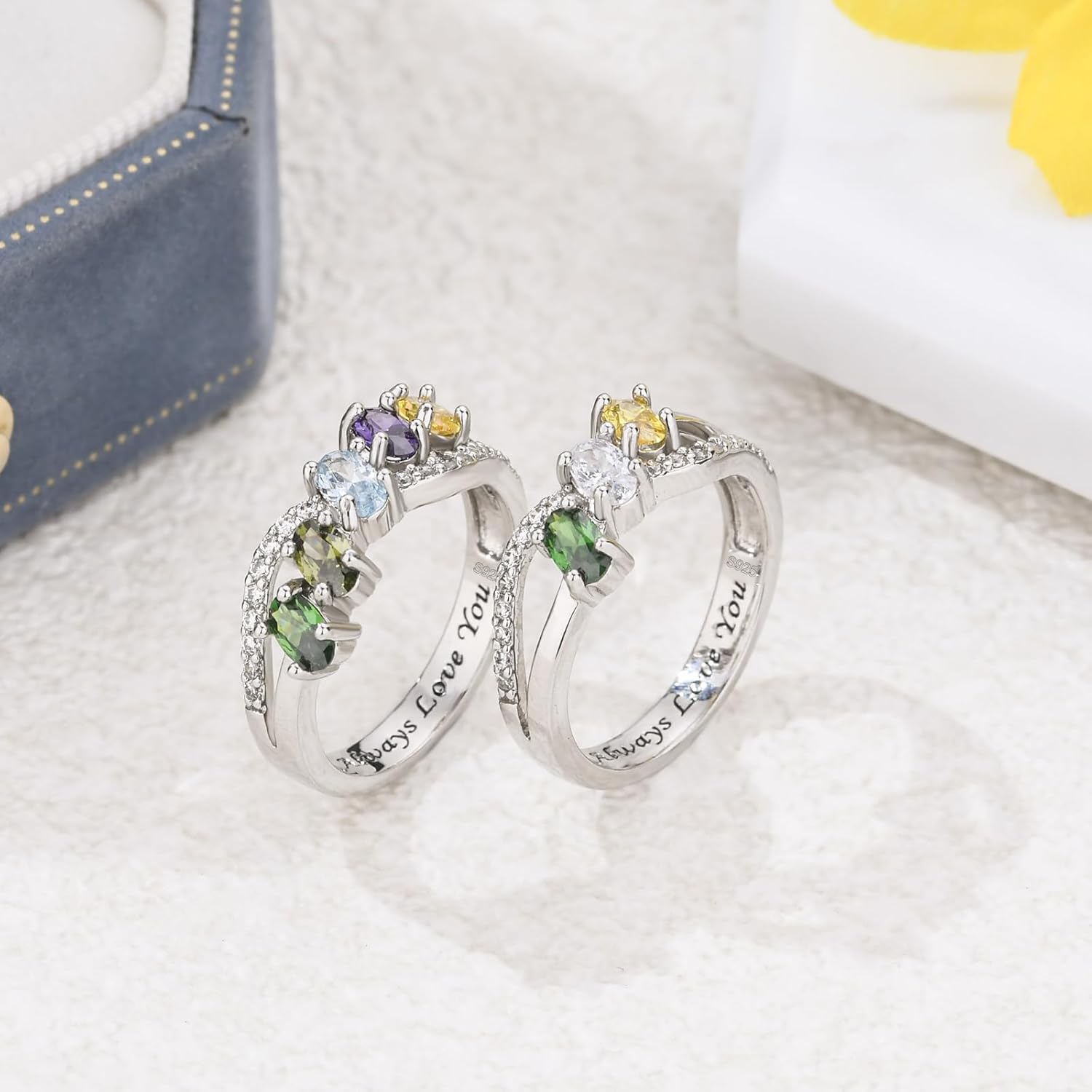 Personalized S925 Sterling Silver Ring Birthstone Rings for Women Customized Family Ring with 1-6 Birthstones Infinite Band Mothers Ring Gift for Mother's Day Christmas