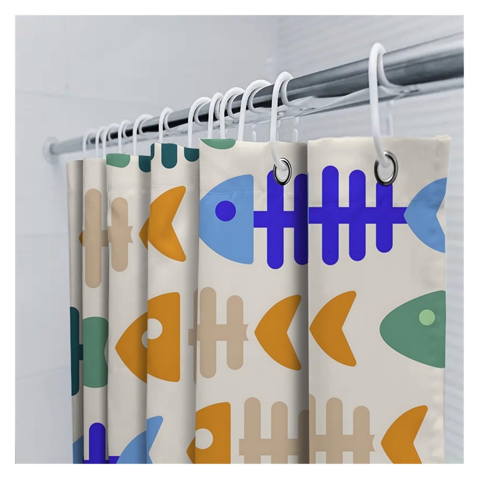 Cortina de Ducha con Estampado Animales, diseño Naranja y Azul, for decoración baño, Juego Accesorios for el hogar, 1 Unidad(180x180cm)