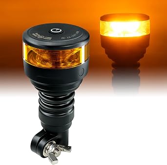 Agrieyes Amber LED Beacon Light, Pole Mount Strobe Lights with Auto Memory Function, Portable Emergency Safety Mini Warning Light with Rotating Flashing for Trucks Golf Carts Snow Plows Tractors IP67