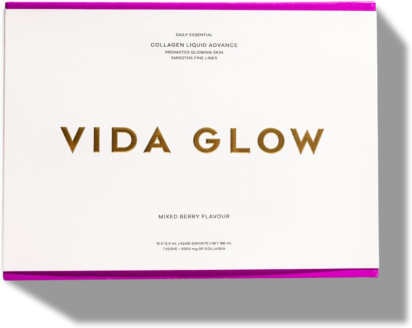 Vida GlowCollagen Liquid Advance | Mixed Bery Flavour | 15 x 12.4ml Liquid Sachets | Net 186ml | 1 Serve = 5000mg of Collagen
