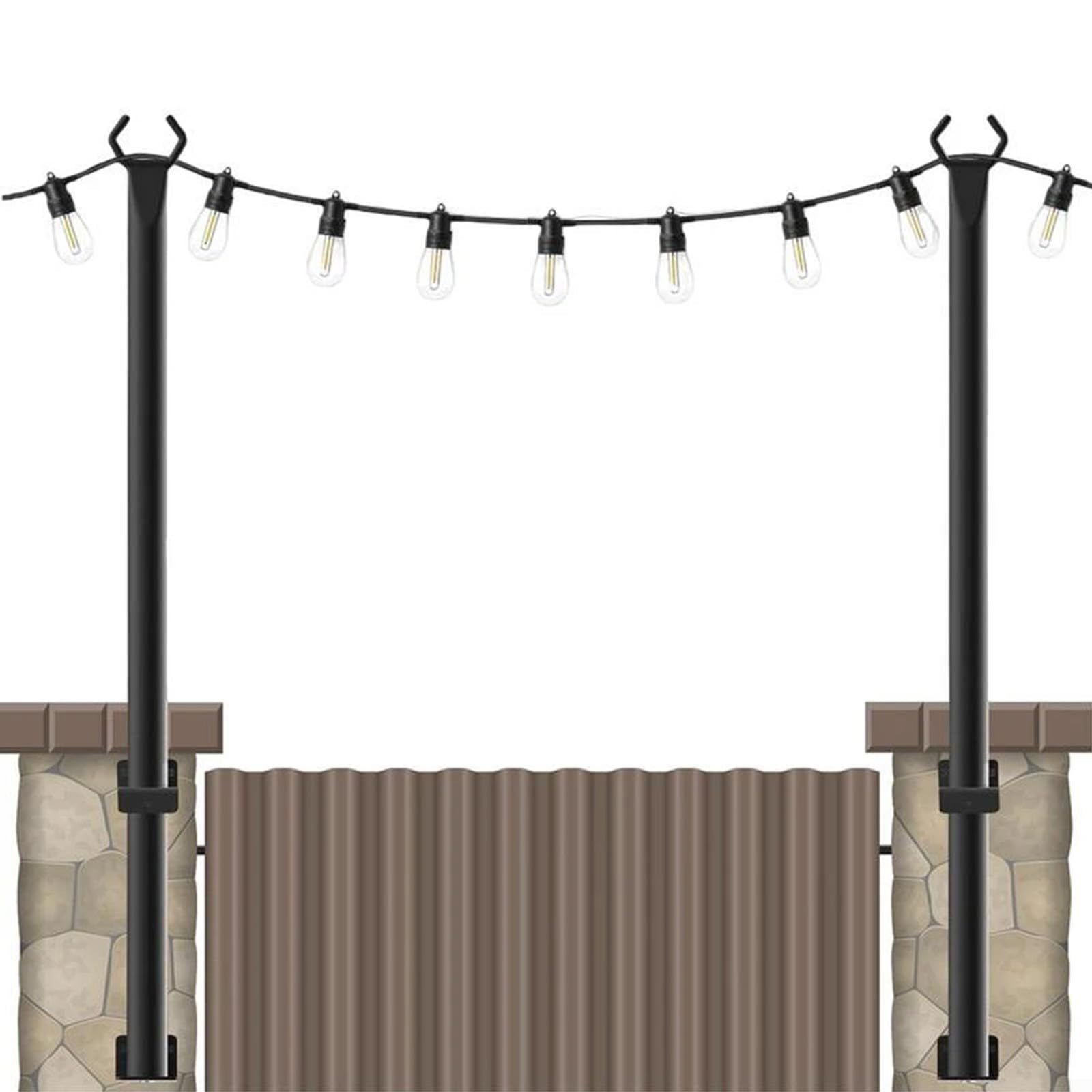 Lot de 2 poteaux lumineux en métal de 1,2 m pour guirlandes lumineuses de terrasse d'extérieur – Acier galvanisé parfait pour accrocher des lumières sur les terrasses, jardins, murs, clôtures et