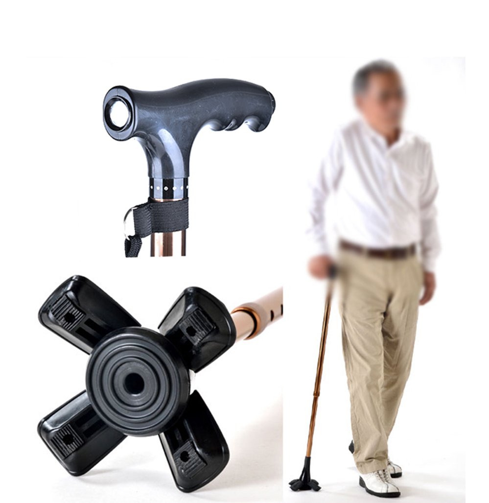 Bastoni da Passeggio in Lega con Impugnatura LED a Luce Stampelle 10 Livelli di Altezza Regolabili per Uomini o Donne Disabili e Anziani Canna da Mobilità con 4 Gambe Base Antiscivolo Max. 200kg