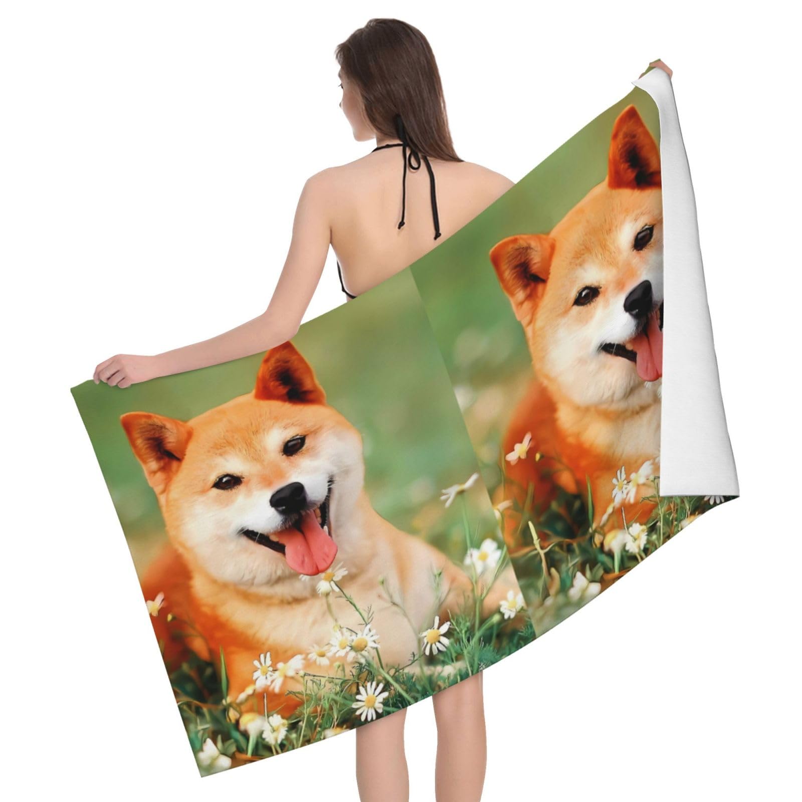 Amazon｜柴犬 いぬ 犬柄 花柄 バスタオル タオル 耐久性 吸水速乾 大判  
